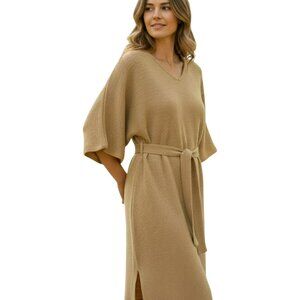 Joy Charlotta Caviar Mustard Kimono Sleeve Cotton Dress XS  Minimalist Boho Chic
